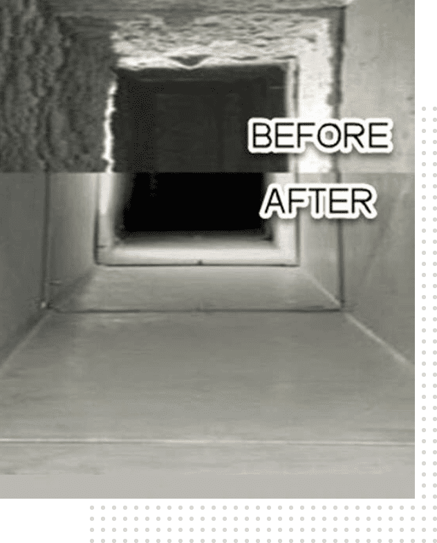 A picture of an air duct before and after cleaning.