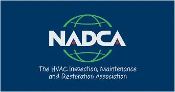 A blue and white logo for the national association of duct cleaning contractors.